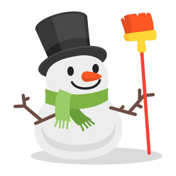 Snowman Holding Scopa e Sorridente
 - Vettoriali, immagini