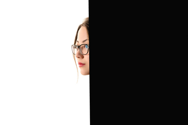 creative profile face Korean girl on black and white background - Photo, Image