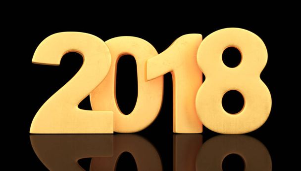 2018 new year figures on black background. 3d rendering - 写真・画像