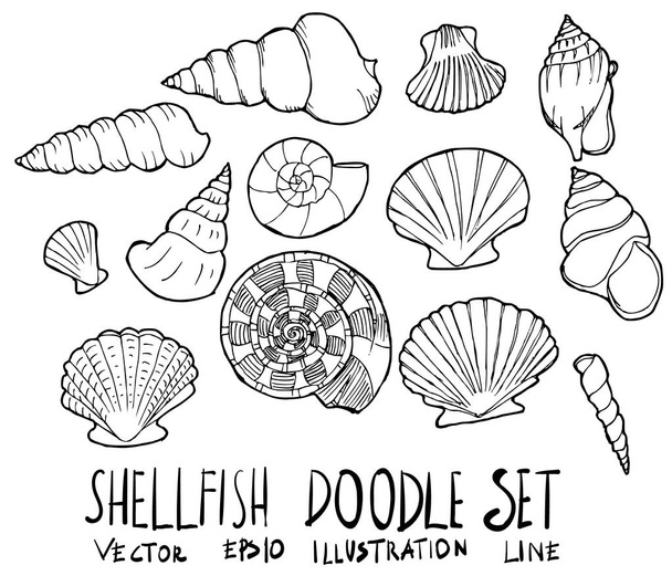 Set of Shellfish illustration Hand drawn doodle Sketch line vect - Вектор,изображение