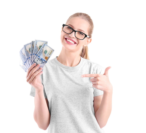 young woman with dollar bills - Photo, image