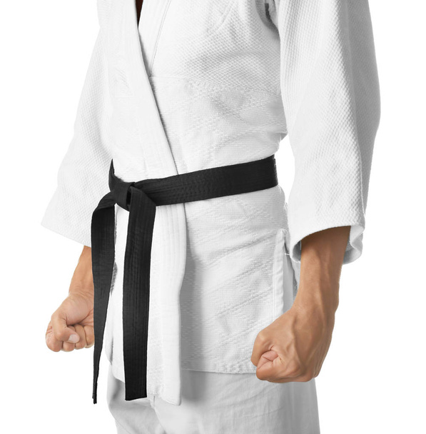Male karate instructor on white background - Fotoğraf, Görsel