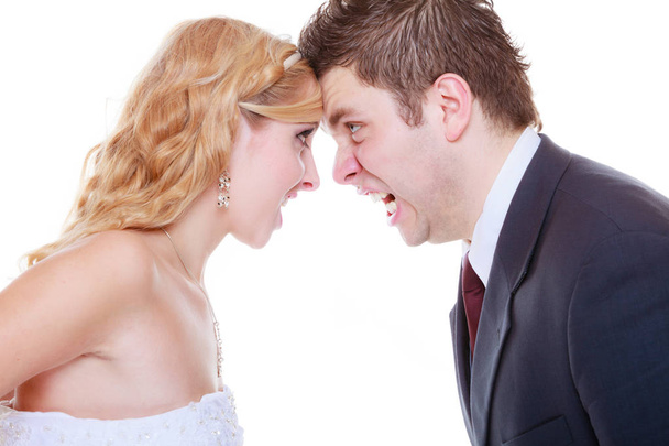 Groom and bride having quarrel argument - Foto, Bild