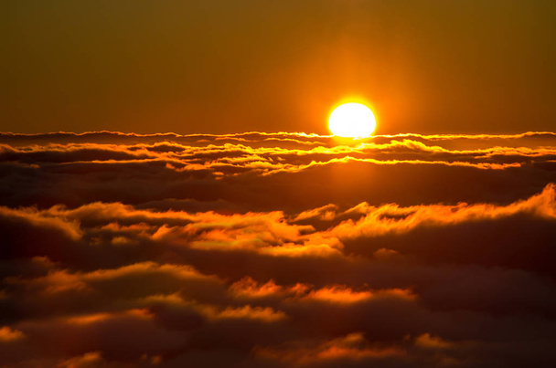 雲の上の夕日 - 写真・画像