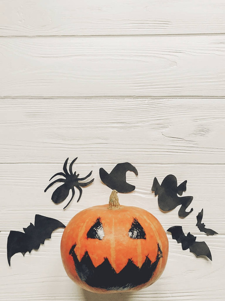 halloween. jack lantern pumpkin with witch ghost bats and spider - Photo, Image