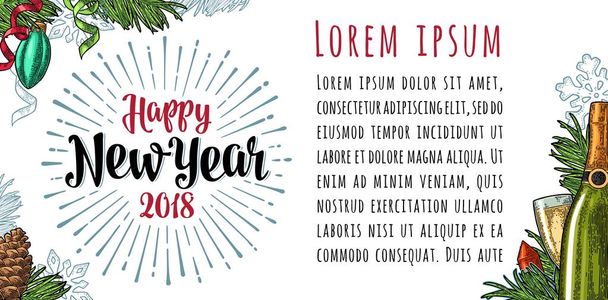 Cartel horizontal Feliz Año Nuevo 2018 caligrafía letras con saludo
 - Vector, Imagen