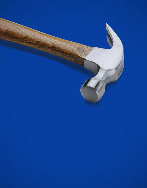 Wood Handle Claw Hammer on Blue - Foto, afbeelding
