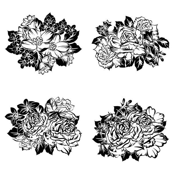 Set of beautiful ornate flowers - Vektori, kuva