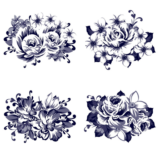 Set of beautiful ornate flowers - Vector, afbeelding