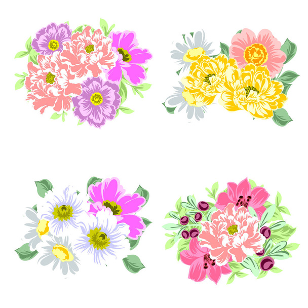 Set of beautiful colorful flowers - Vektör, Görsel