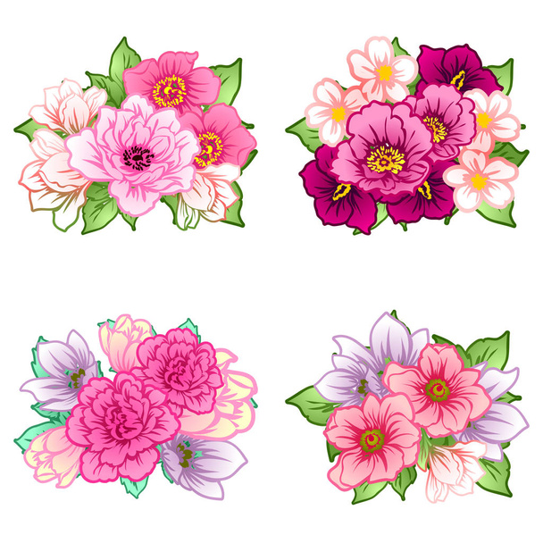 Set of beautiful colorful flowers - Vector, Image