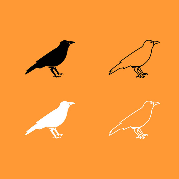 Crow black and white set icon . - Vector, Image