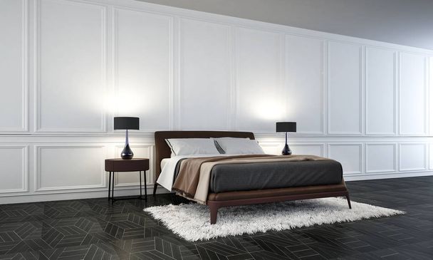 ベッドルームのインテリア デザインと白い壁バック グラウンド パターン - 写真・画像