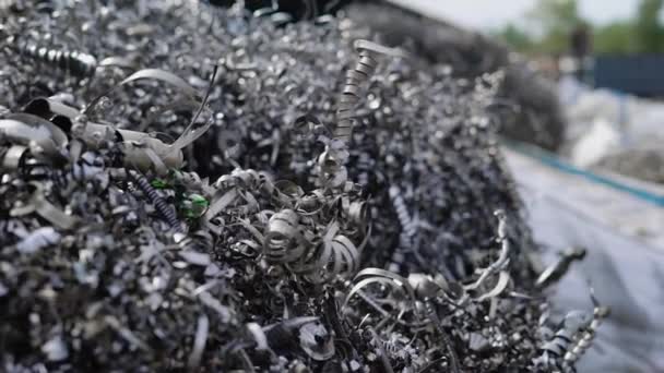 close up shot of the metal shavings, which can be iron, aluminum, steel, copper and color, is a low-waste material, so an eco-friendly - Séquence, vidéo