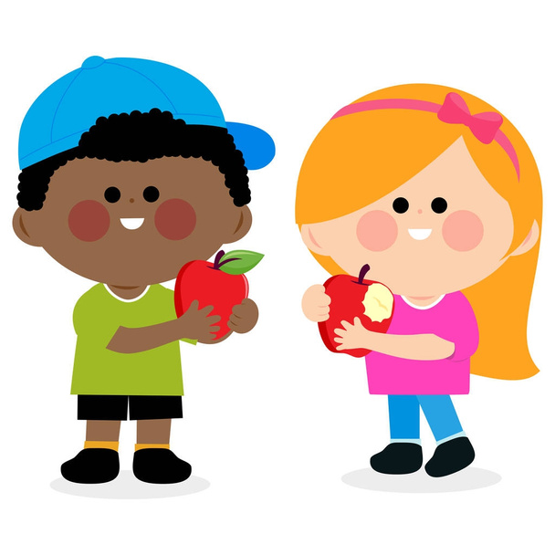 dzieci jedzenie jabłek - Wektor, obraz