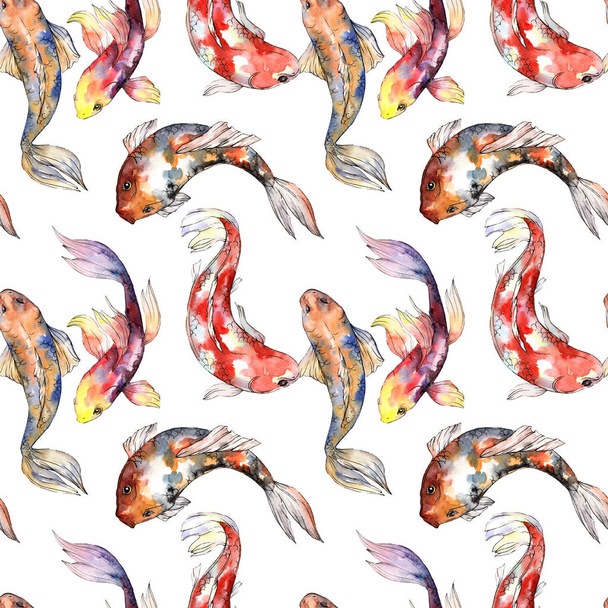 Złota rybka egzotycznych ryb dziko żyjących wzór w stylu przypominającym akwarele. - Zdjęcie, obraz