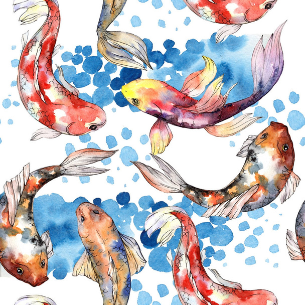 Exotic goldfish wild fish pattern in a watercolor style. - Photo, Image