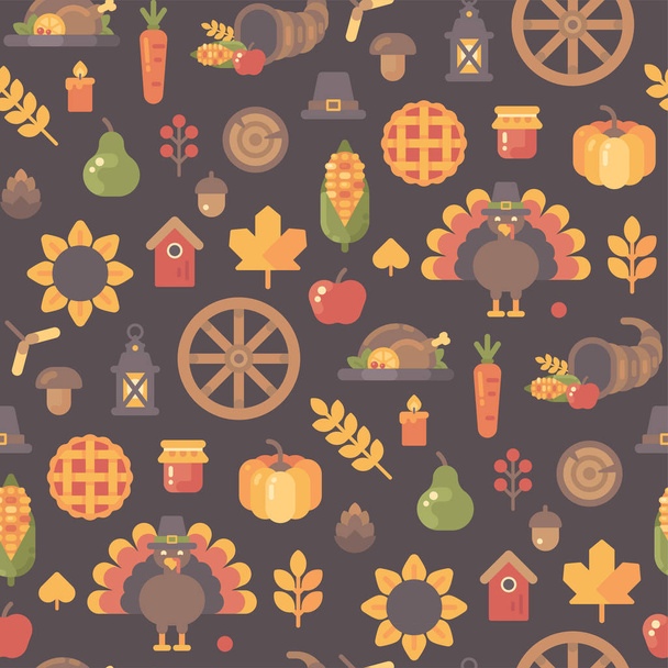 Autumn icons seamless pattern. Thanksgiving background flat illustration - Vettoriali, immagini