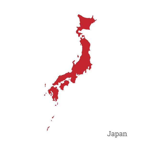 Rode silhouet van Japan op witte achtergrond. Gedetailleerde kaart van Japanse eilanden - Vector, afbeelding