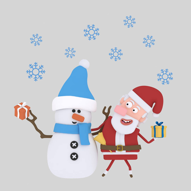 Santa Claus with a snowman.3d illustration. - Photo, Image