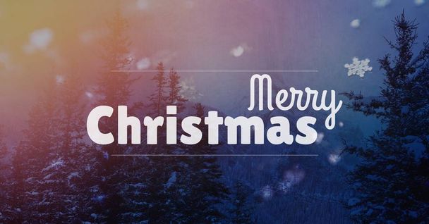 merry Christmas text on snow background  - Φωτογραφία, εικόνα