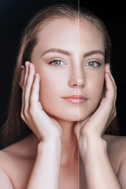 girl before and after skin care   - Fotoğraf, Görsel