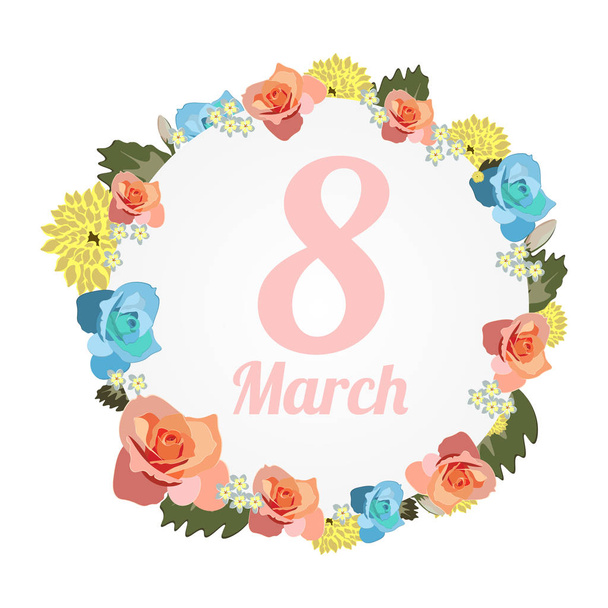 Postcard to March 8, with flowers. - Vector, imagen