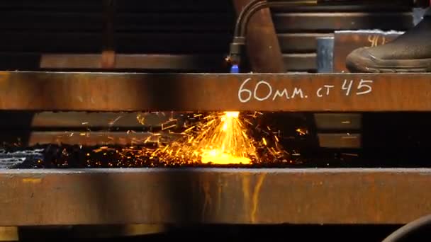 Εργαζόμενος κοπή μετάλλων με το φλόγιστρο αερίου στη βιομηχανία μετάλλων θέα από το πλάι - Πλάνα, βίντεο