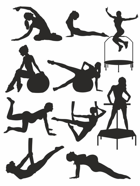   fitness silhouettes of girls - Vector, Image