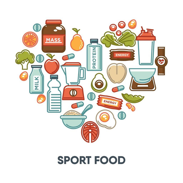 Esporte e fintess comida saudável
  - Vetor, Imagem