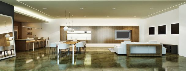 El diseño interior de salón moderno y sala de estar y comedor y Lcd tv
 - Foto, imagen
