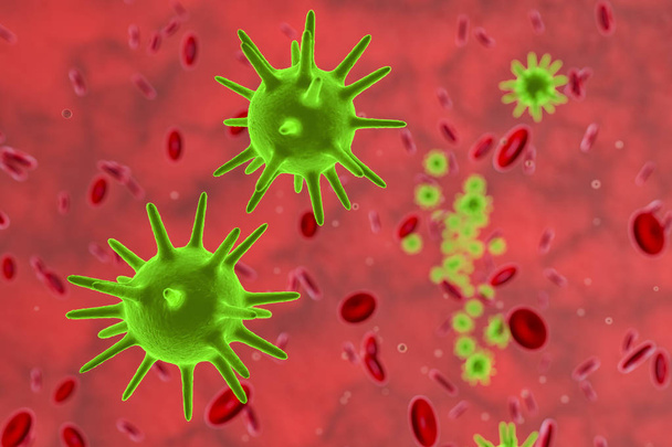 ένας ιός που περιβάλλεται από τα κύτταρα του αίματος - Φωτογραφία, εικόνα