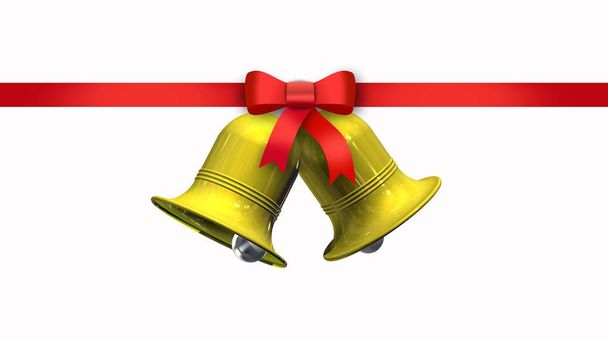 Arco rojo decorativo con cinta horizontal y campanas doradas
 - Foto, imagen