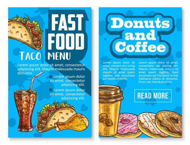 Плакат с закусками и блюдами быстрого питания
 - Вектор,изображение