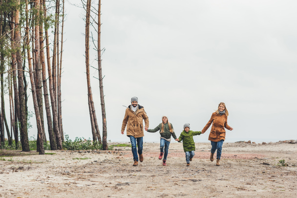 perheen juokseminen ja kädestä pitäminen
 - Valokuva, kuva