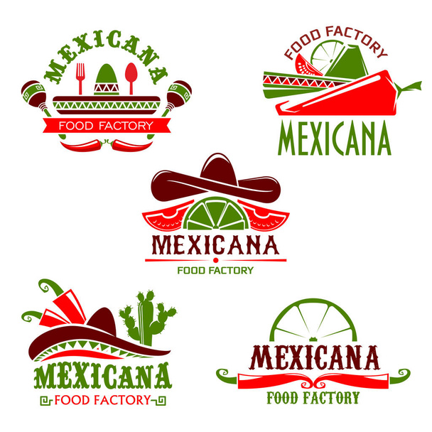 Mexické jídlo kuchyně restaurace vektorové ikony nastavit - Vektor, obrázek