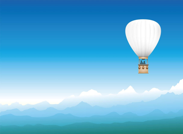 Θερμού αέρα μπαλόνι τοπίο με θέα στο βουνό - Διάνυσμα, εικόνα