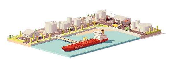 Vektor nízké poly skladiště a ropný tanker loď - Vektor, obrázek