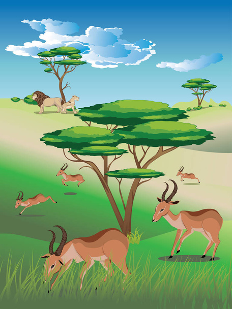 Landscape with Antelopes - Vector, Image