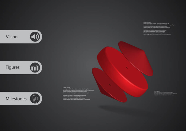 3D šablona ilustrace infografiku s válce mezi dvěma kužely nakřivo uspořádány - Vektor, obrázek