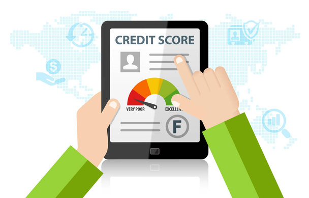 Проверка кредитного рейтинга Финансовый отчет Онлайн Рейтинг Запись на планшете
 - Фото, изображение