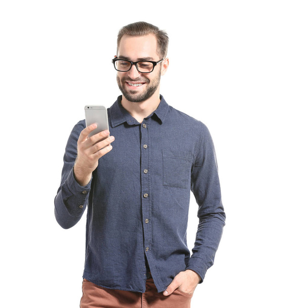 Attractive young man with smartphone  - Zdjęcie, obraz