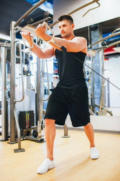 Power muscular smiling man gym sport concept. - Фото, зображення