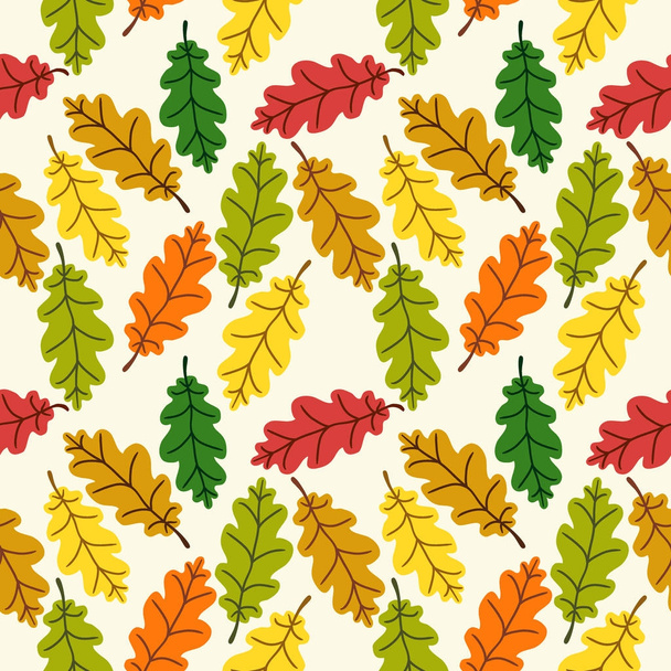 Cute autumn seamless pattern with rustic hand drawn nature elements as leaves in traditional autumn colors - Vektori, kuva