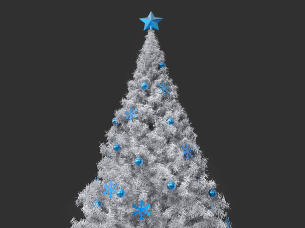 Beautiful white Christmas tree with blue decorations - Foto, Imagem