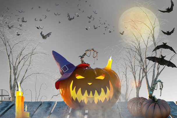 3D Illustration of Pumpkinhead background on Halloween - Photo, Image