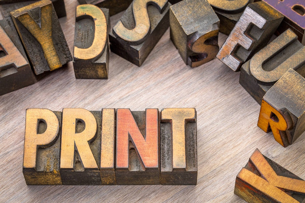 print word abstract in wood type - Foto, immagini