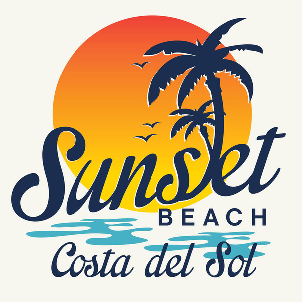 Sunset beach tipografi - Vektör, Görsel