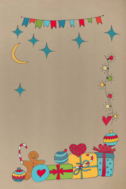 drawing of a greeting christmas background on craft paper - Φωτογραφία, εικόνα