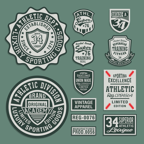 College Athletic sport etiquetas tipografía, gráfico camiseta
 - Vector, Imagen